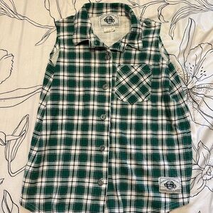 Vintage Green and White Plaid Sleeveless Button Up Shirt